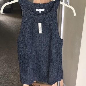 New madewell high neck grey black sweater tank xs